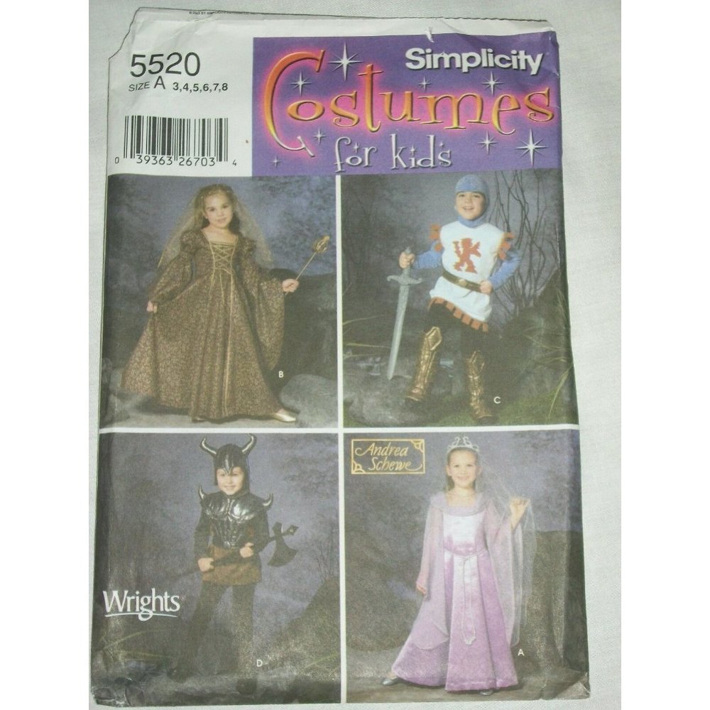 Simplicity Costumes Kid Pattern 5520 Renaissance Knight Princess Viking Medieval